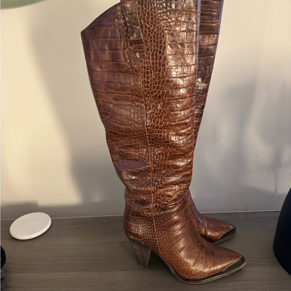 Free People Brown Crocodile Heeled Boots - Picture 3 of 5